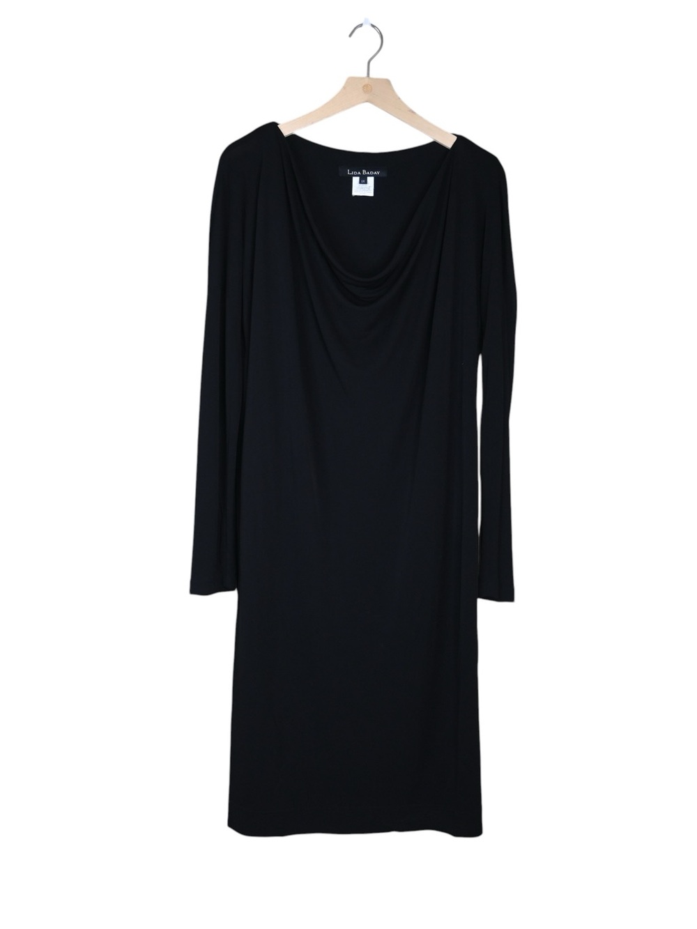 Lida Baday Women's L Black Long-Sleeve Cowl Neck Midi Dress